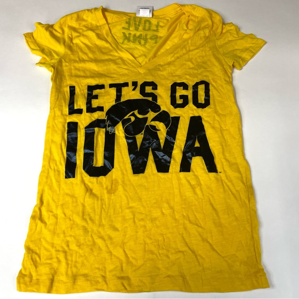PINK Victorias Secret Tshirt Medium Short Sleeve Iowa Hawkeyes Yellow Y2K #1231